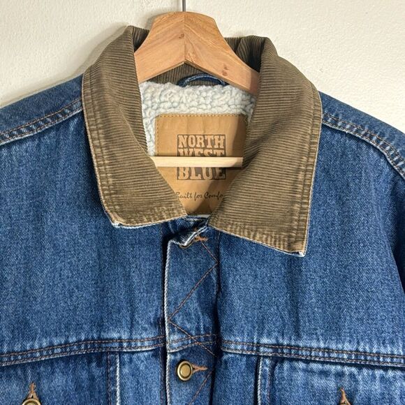 Vtg northwest blue denim jacket fleece lined button up size large - Picture 6 of 11